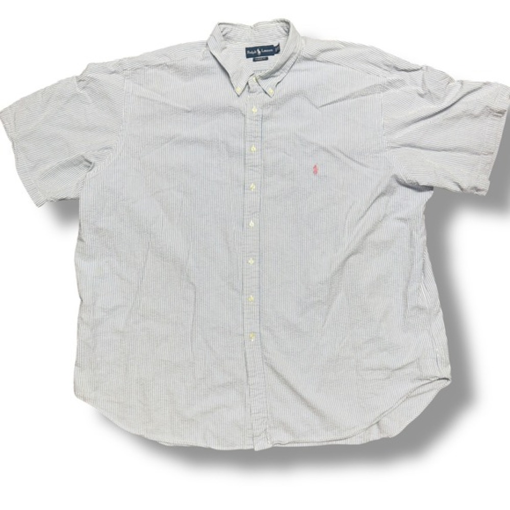 Ralph Lauren 4XLT Classic Fit Seersucker Stripe‎ Shirt Blue White Short Sleeve